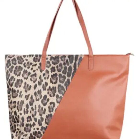 Half Brown Half Leopard Tote Bag - Picture 1 of 1